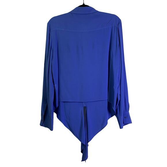 CREMIEUX Women's Blue Tie Front Long‎ Sleeve Button Down Blouse Size Medium - Picture 11 of 15